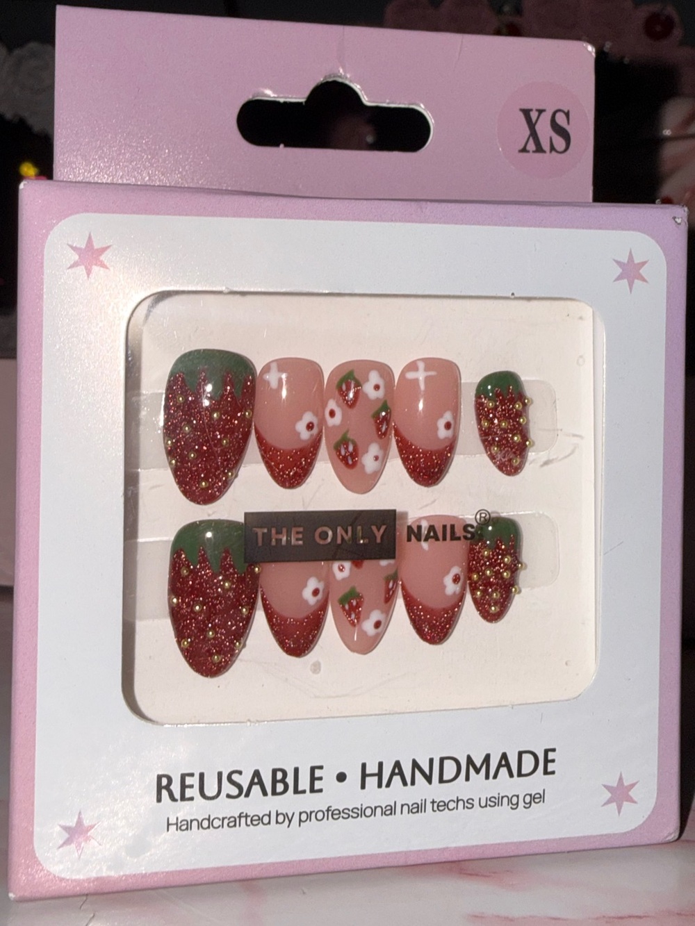 The Only Nails Strawberry-Themed Reusable Press-On Nails in Pink & Green